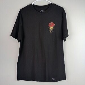 Sullen Art Collective Mens L Black Skull Roses Tattoo Art Graphic Tshirt